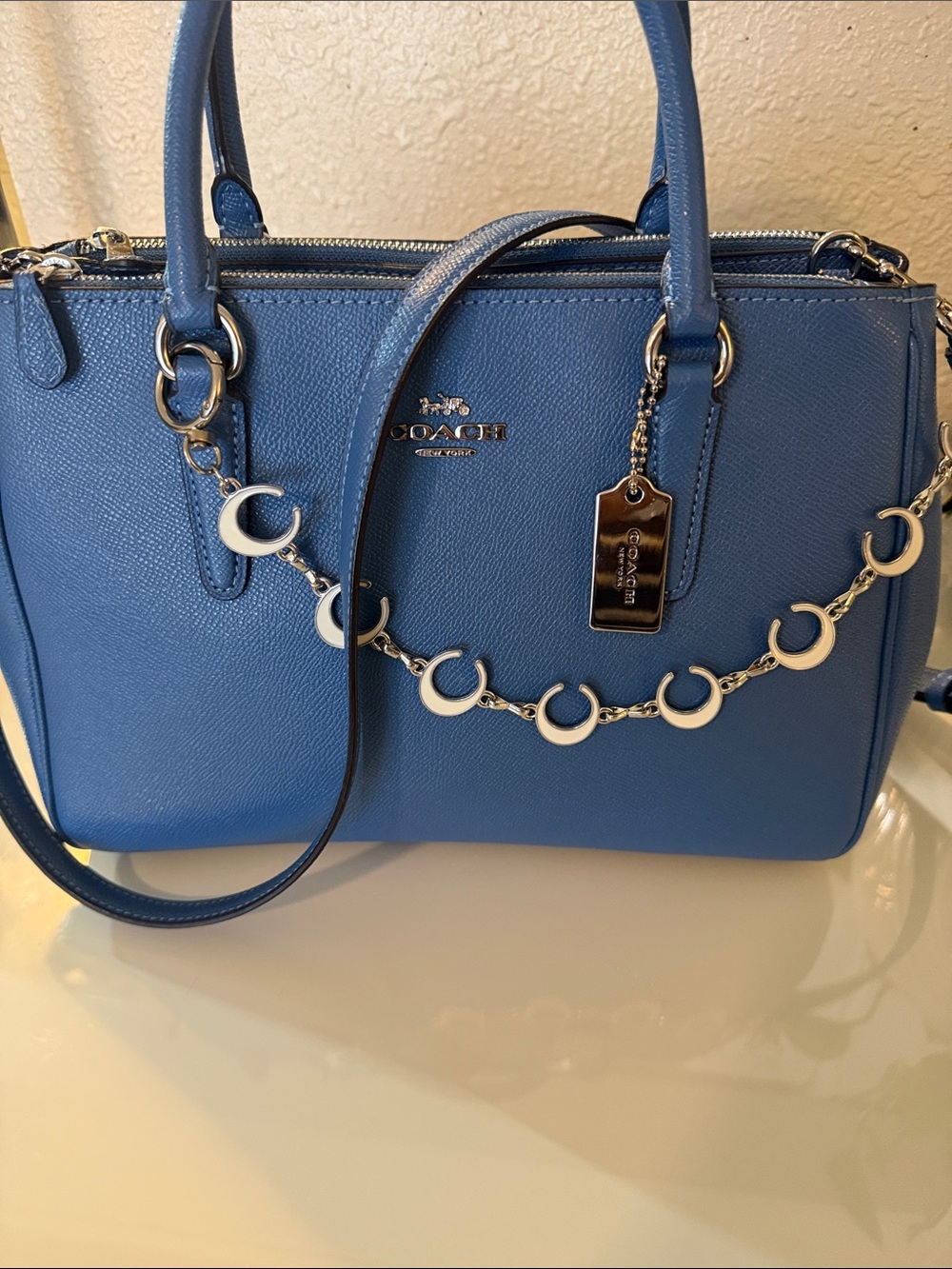 Coach Surrey Carryall in denim blue medium crossbody/top handle bag - Picture 2 of 16